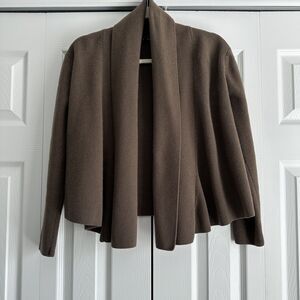 Theory Cashmere Wool Cardigan Sweater Womens Small Brown Rib Knit Open Front